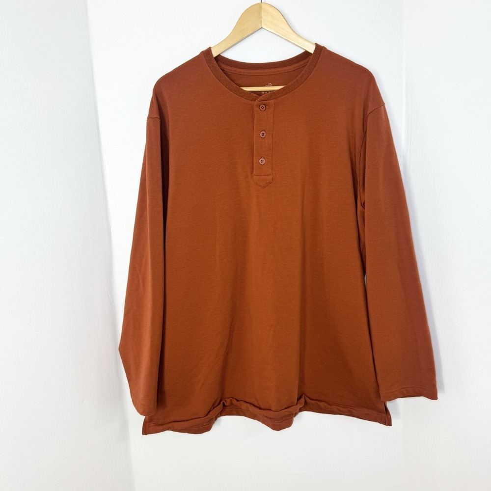 Woolx Jackson Henley Shirt Mens 2XL Burnt Orange Merino Wool Long Sleeve Thermal